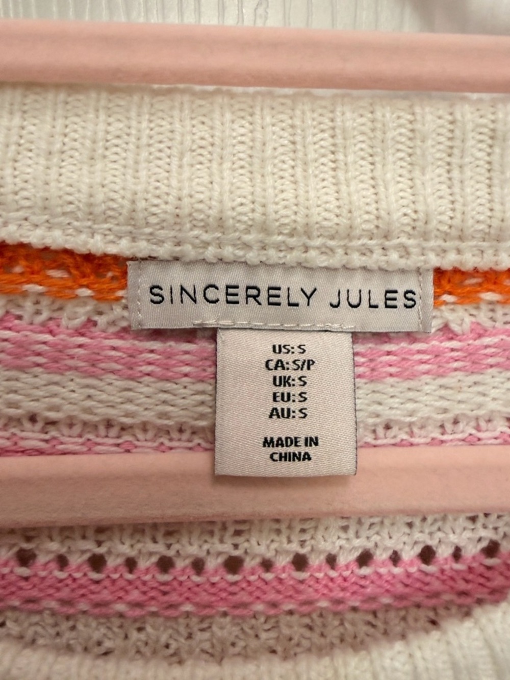 Sincerely Jules Striped Open Knit Sweater Pink Orange Cream Size Small - Picture 4 of 5